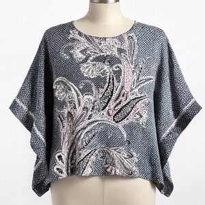 Bob Mackie Wearable Art Kaftan Blouse Kimono Medium Pink Paisley Poncho Top Boho